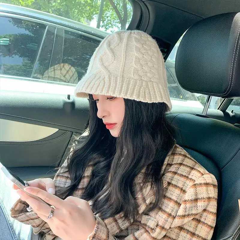 Autumn Winter Warm Thick Acrylic Fiber Twist Craft Knitted Hat Outdoor Suitable for Round Face Panama Fisherman C F232 Y250920