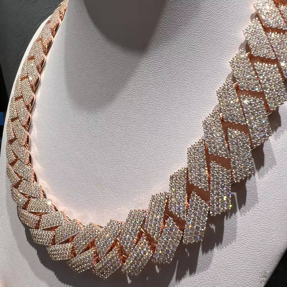Gorgeous Bulky Rose Gold Plated 24mm 4 Rows 925 Silver Iced Out Moissanite Cuban Link Chain