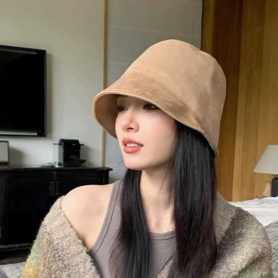 Korean Suede Hat for Wen Solid Color Foldable Fisherman C Outdoor Sunscreen Fem Panama Sun Hats Y250920