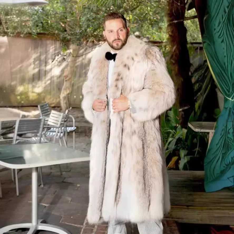 Luxury Brand Fur Coat Mens Midlength Faux Fur Jacket Lynx Leopard Print Faux Fur Coat Mens Winter Warm Mens CoatsXJ250920