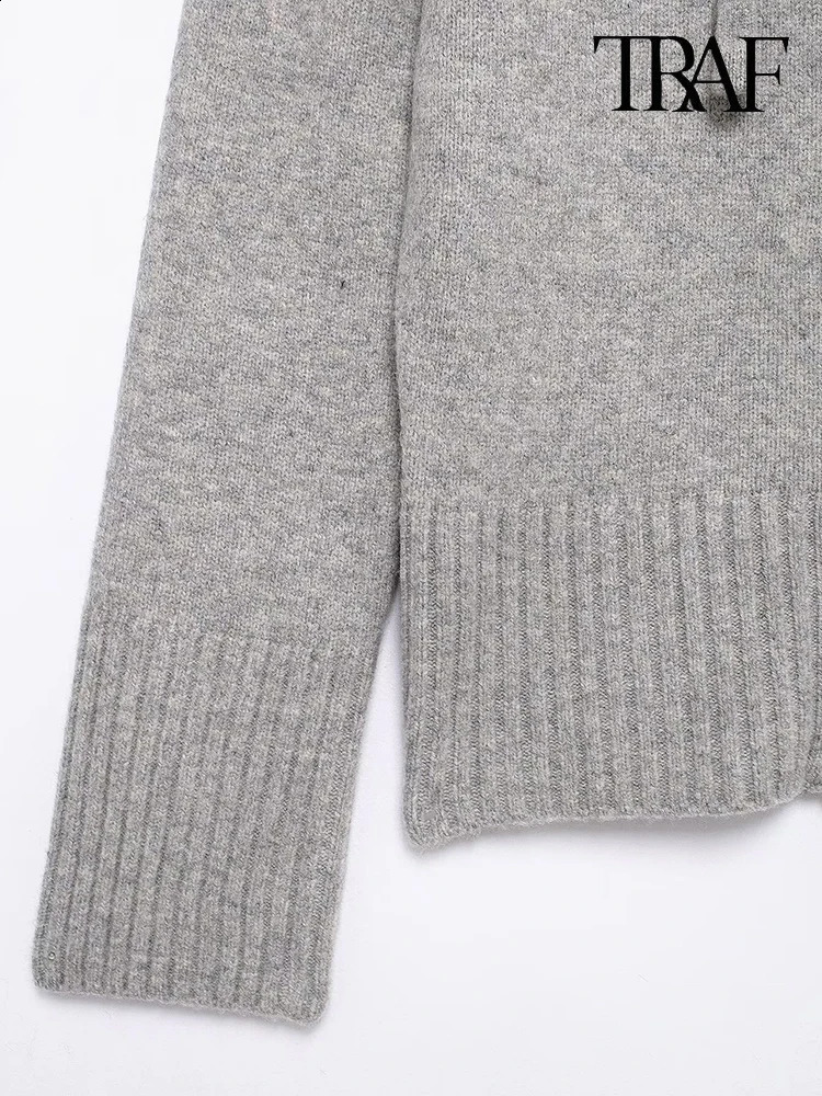 TRAF Womens Fashion FallWinter Minimalist Hooded Knit Cardigan Jacket Ribbed Hem Long Sleeve LaceUp Casual Sweater 250923