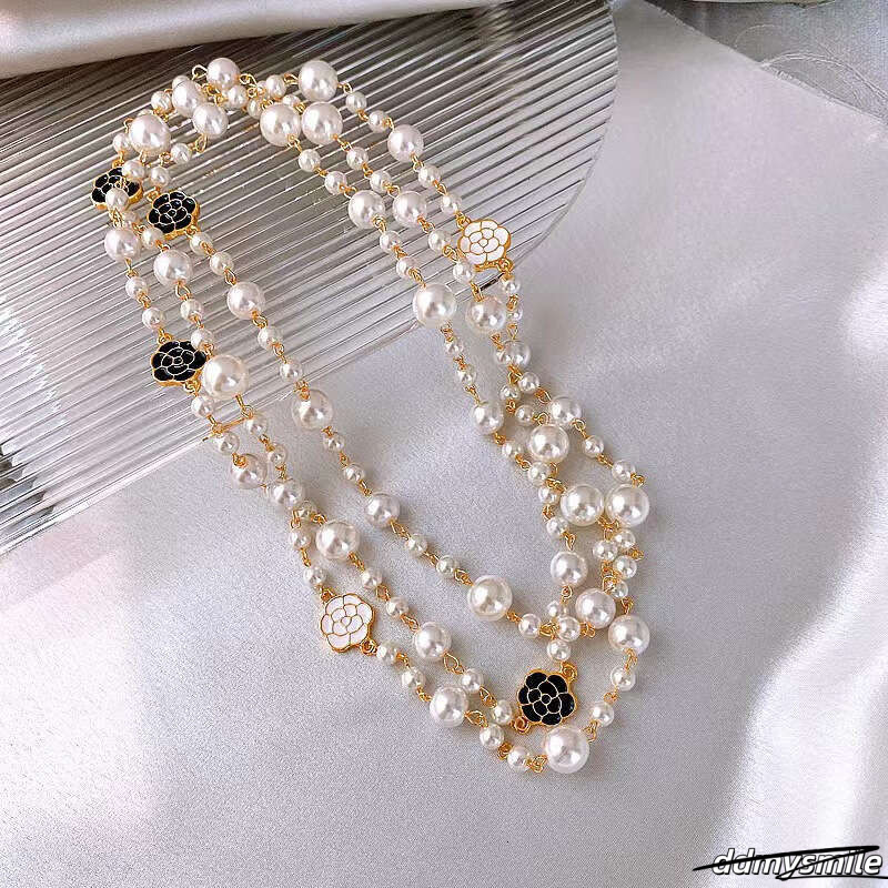 Nk-123 Oil Drip Rose Flower Style Pearl Layerable Long Sweater Chain Necklace Jewelry Wholesale ddmysmile