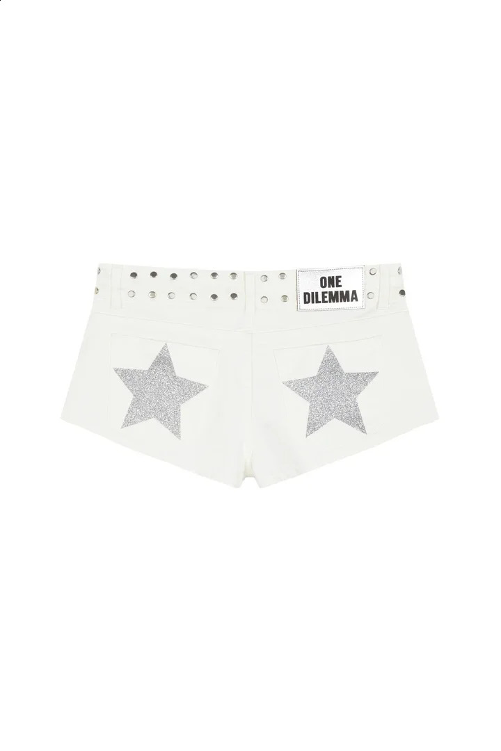 American ONE DILEMMA Vintage FivePointed Star Printing Shorts Women Girl Sexy Washed Denim Low Waist Mini Skirts 250919