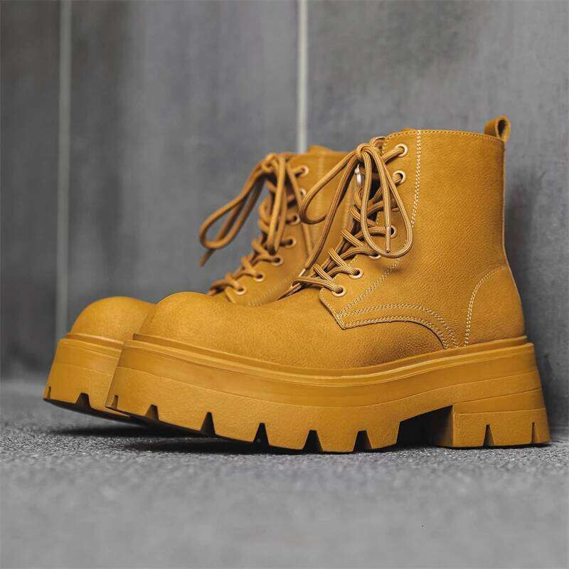 Fashion Quality Casual Leather Outdoor Office Shoes Thick Bottom Designers Lace Up Ankle Italian Mens High Top Boots