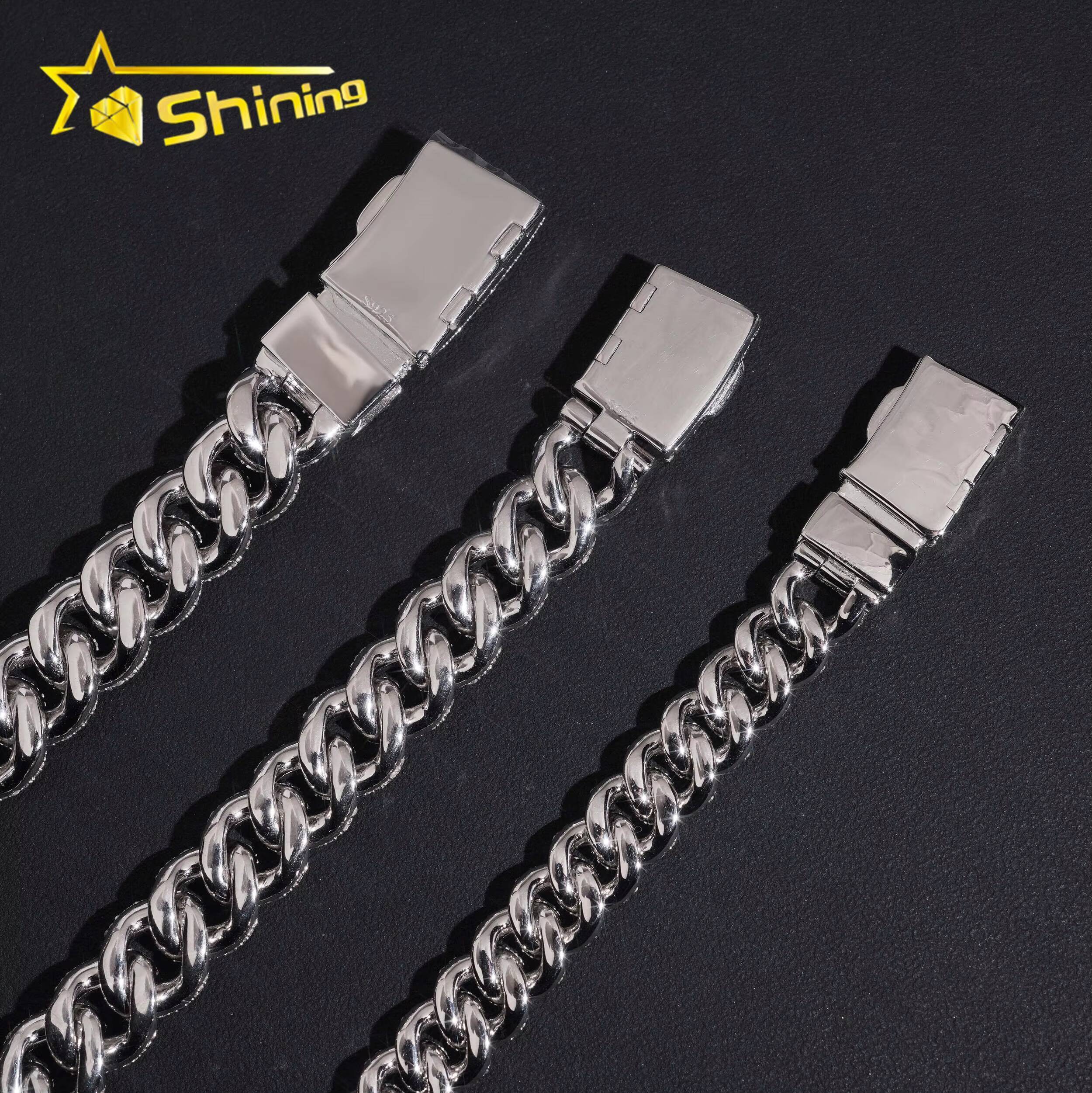 Hip Hop Jewelry 12mm 14mm 15mm Mosaic Setting Moissanite Diamond 925 Silver Cuban Link Chain