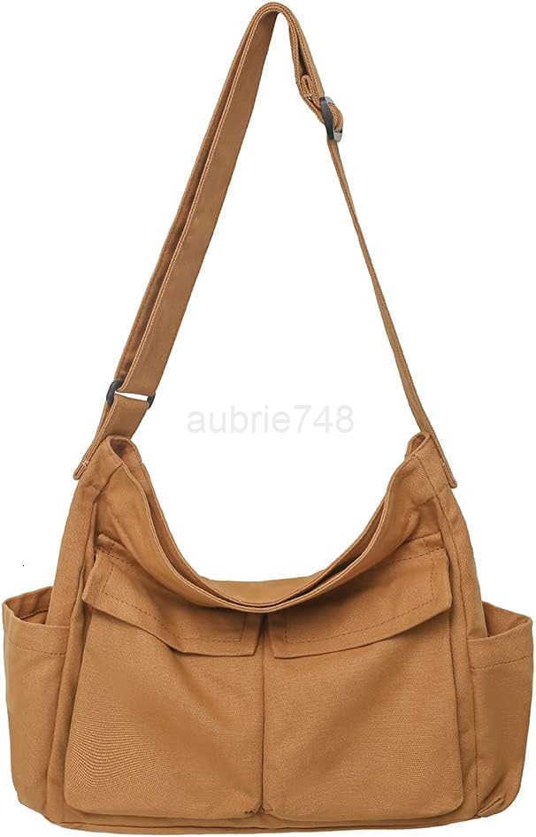 Canvas Crossbody Bag Messenger Cute Bag with Pins and Pendant for Women Girls Casual Shoulder Aesthetic School bagZ250920