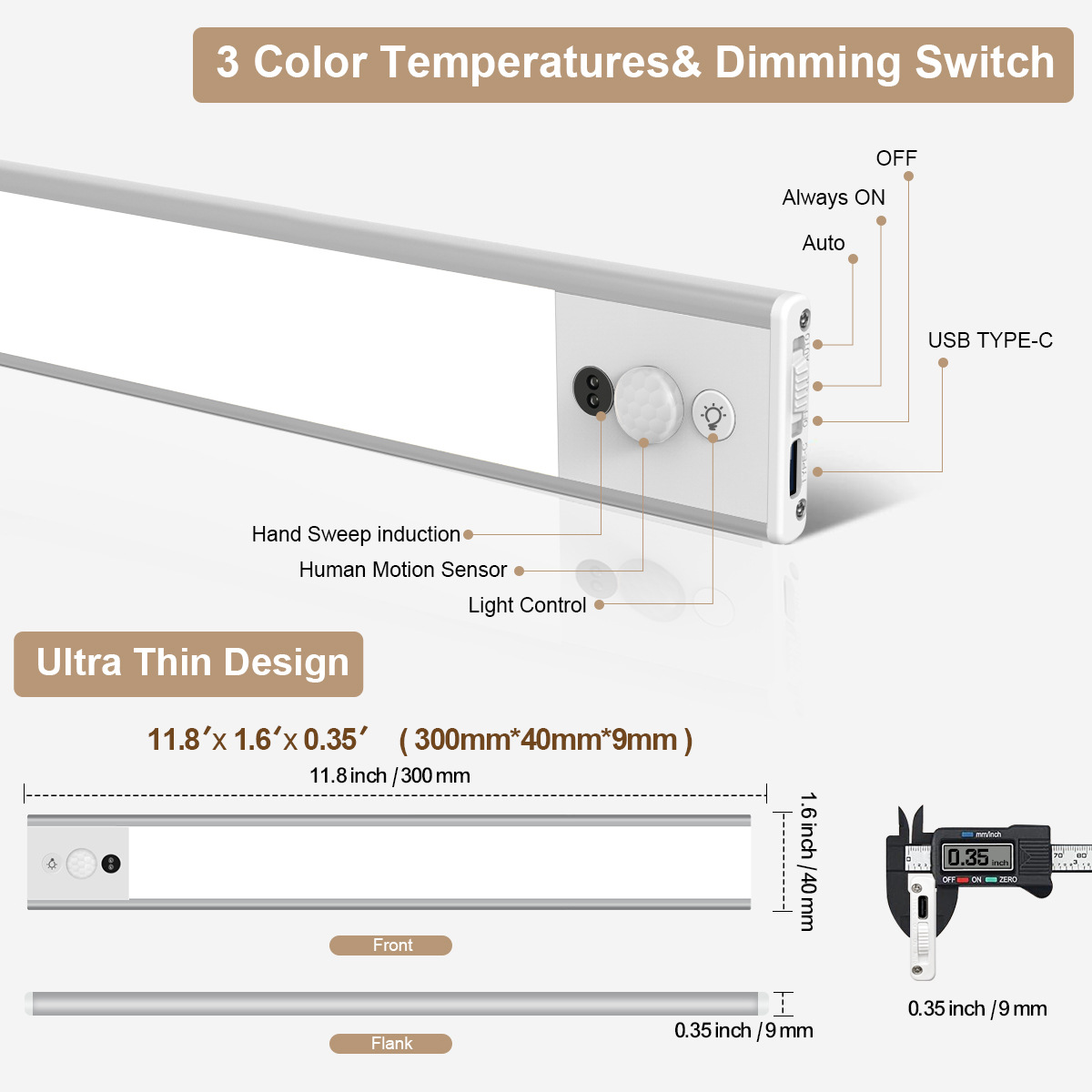 Contemporary Home Interior Solution Sleek Design Ultrathin Cabinet Illumination w/ Multiple Sensing Modes-HCP253