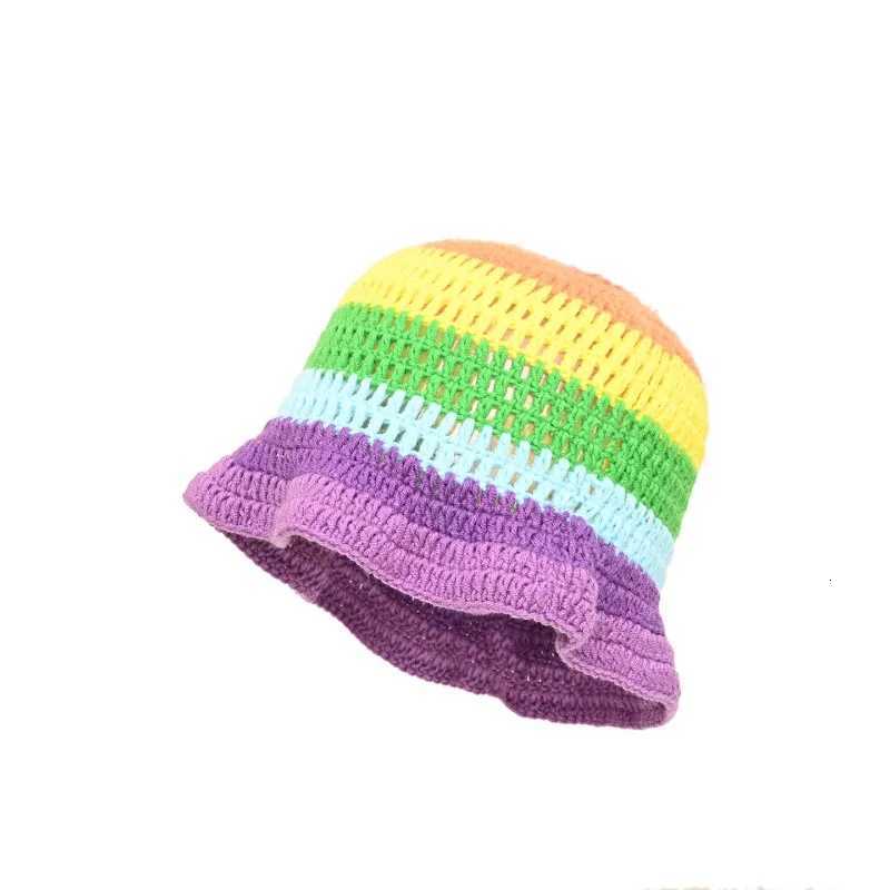 Lotus Edge Colo Striped Handmade Knitted Hat Children Autumn and Winter Dopamine Warm Versatile Wool Hat Tide Y250920