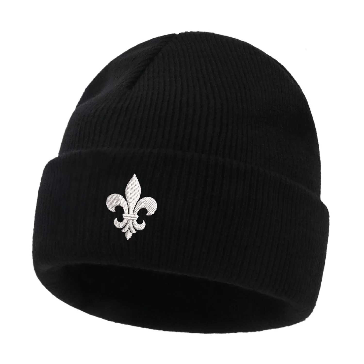 Embroide Fleur De Lis Pattern Beanies Knitted hats Winter thick cs Men Wen Adt Cs Warmer Bonnet hat Y250920