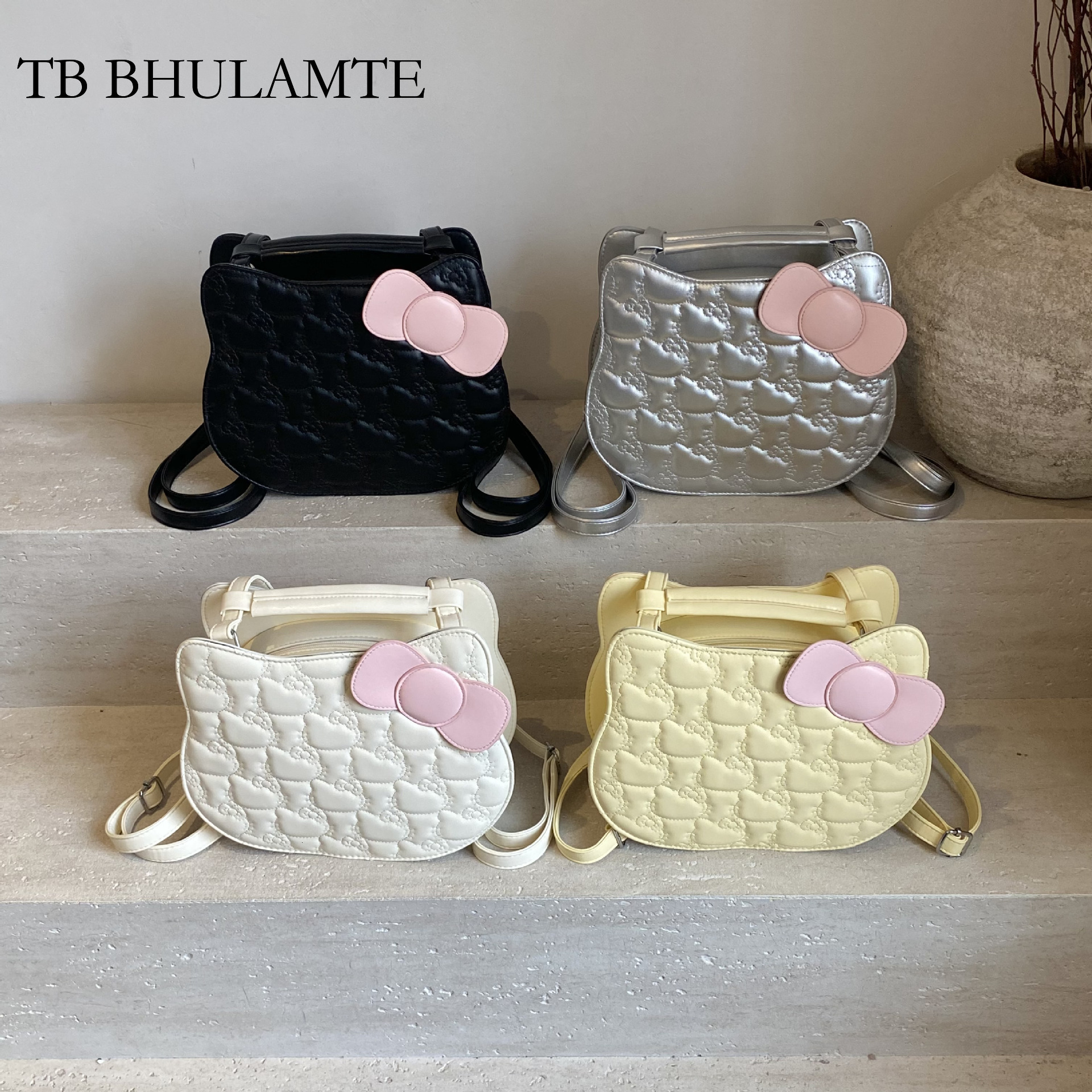 TB BHULAMTE Cute Bow Tie Embossed Women's Backpack Designer Luxurious Diamond Grid Single Shoulder Crossbody Bag Fashion New Cute Student Bag Tra
