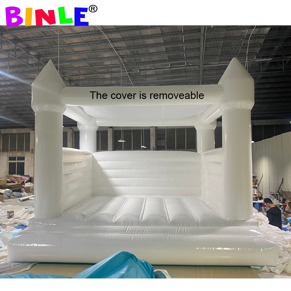 Modern kids adult inflatable white bounce house Commercial grade PVC bouncy castle CE wedding bouncer with sun protection cover for sale