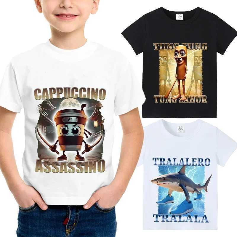 Italian Brainrot Animals Kids Tshirt Cappuccino Assassino Short Sleeve Tops for Kids Funny Meme Cute Tee Summer Clothing Z250919