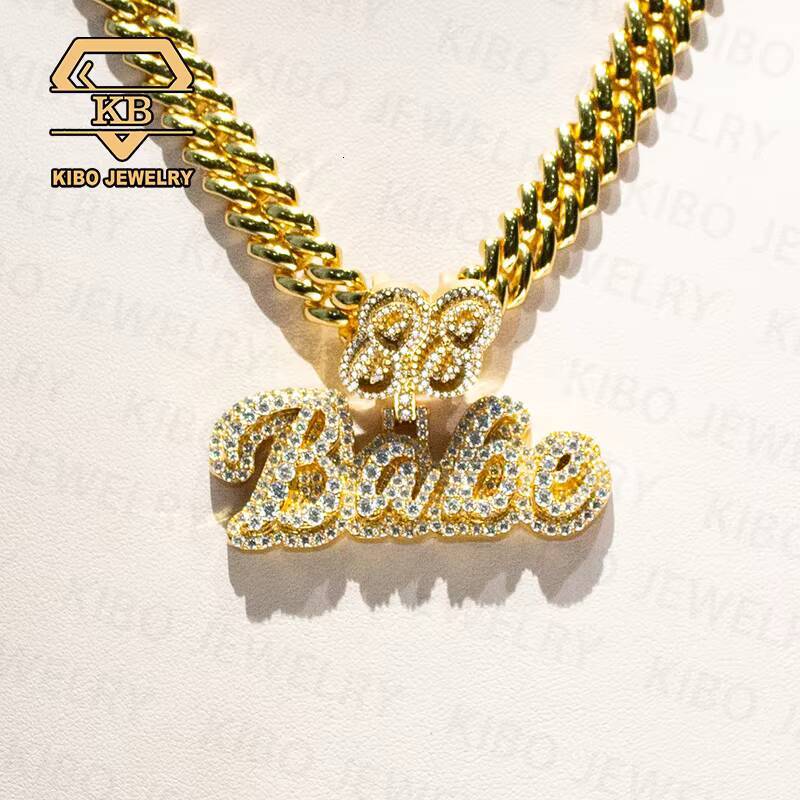 Customized Trend Pendant 2 Inches Hip Hop Pendant 10mm Cuban Chain 925 Sterling Silver Name Letter Iced Out Round Cut Moissanite Pendants