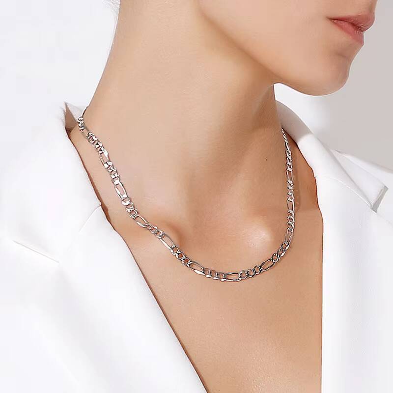 RINNTIN SC34 Cadena Joyas Plata 925 Sterling Silver Chains Jewelry Gold Plated Chain Men Italian Figaro Chain Necklace for Women