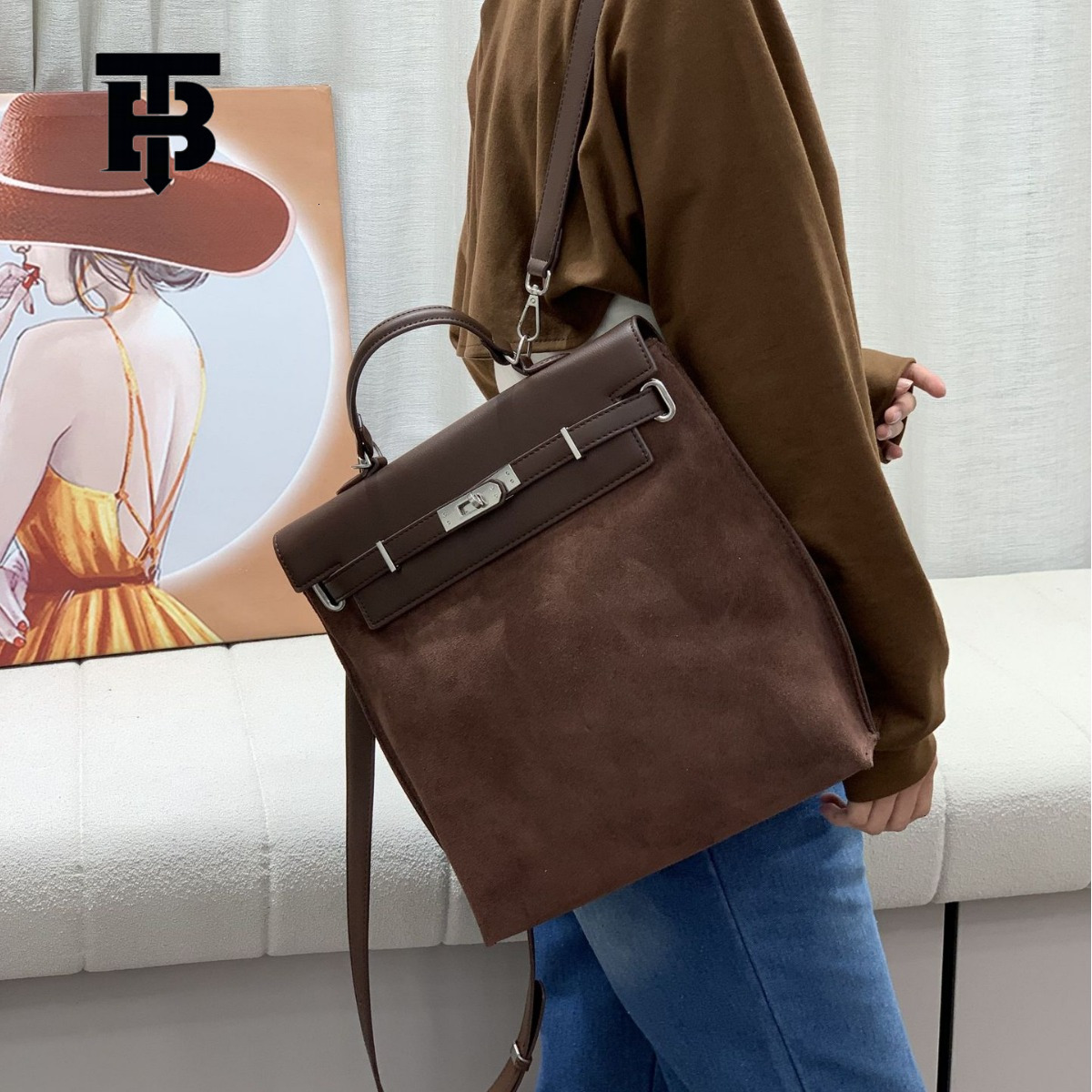 TB BHULAMTE Free Shipping New Designer Women's Bag Suede Retro High-quality Leather Backpack Fashionable Classic Backpack Multifunctional Autumn 