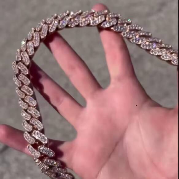 16mm Hiphop Cuban Link Chain Iced Out VVS Diamond 925 Sterling Silver Miami Bling Moissanite Cuban Chain