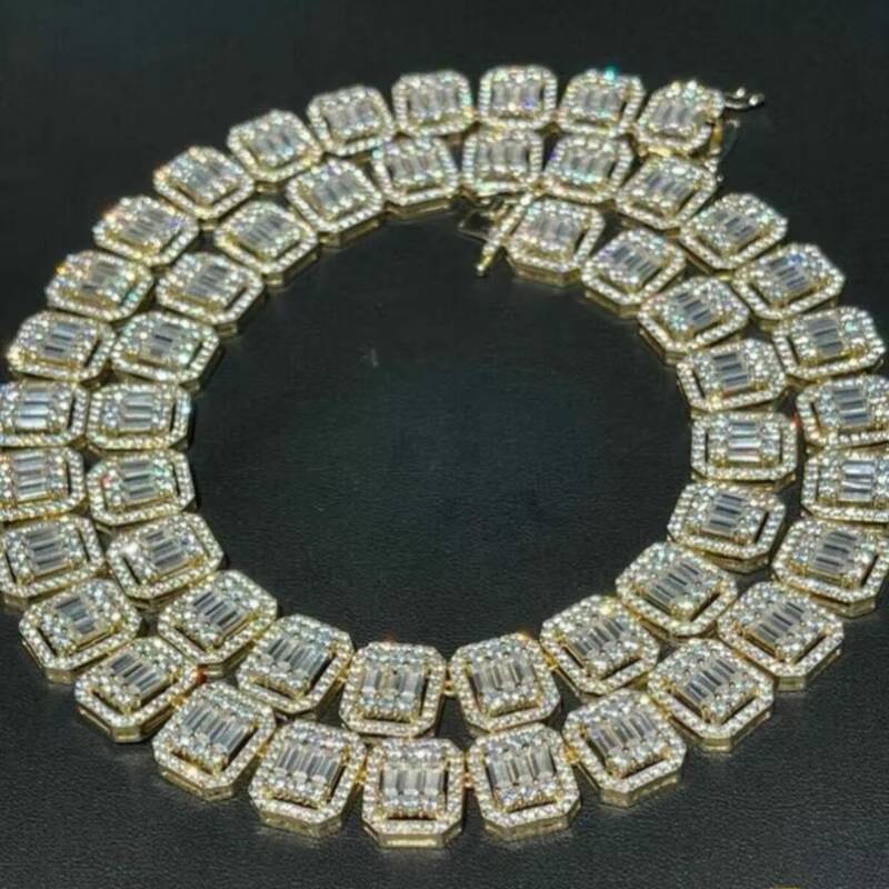 Baguette Iced Out VVS Hiphop 8MM Sugar Chain Tennis Necklace 925 Sterling Silver Sparkling Moissanite Tennis Chain