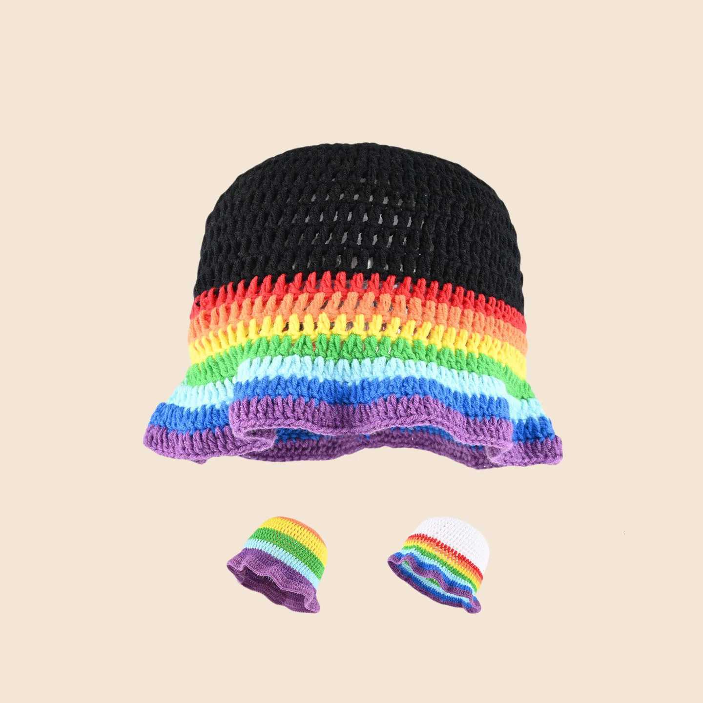 Lotus Edge Colo Striped Handmade Knitted Hat Children Autumn and Winter Dopamine Warm Versatile Wool Hat Tide Y250920