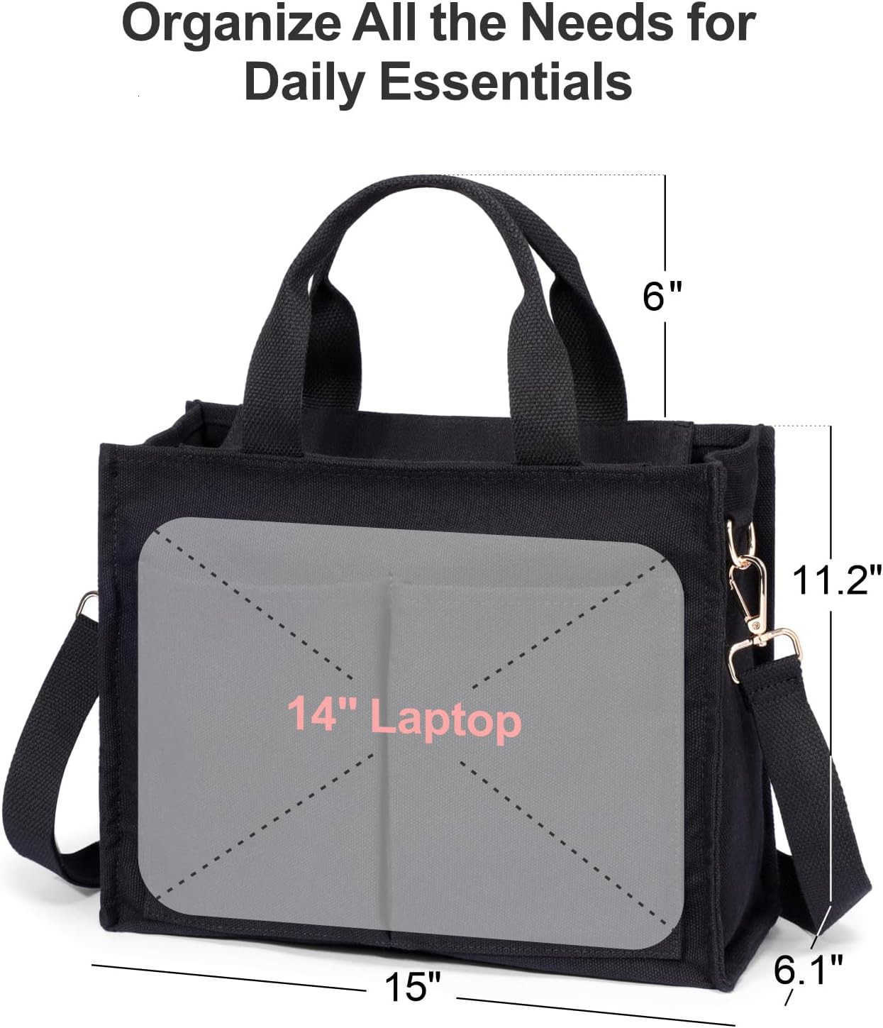 Fcolor College Tote Bag for Women Crossbody Canvas Tote Bag with Zipper 7 Pocket for Work College Teacher Nurse GiftZ250920