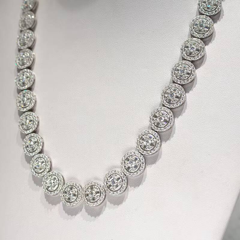 Decent Design 13mm Width 925 Sterling Silver Iced Out Moissanite Hip Hop Iced Out Tennis Link Chain