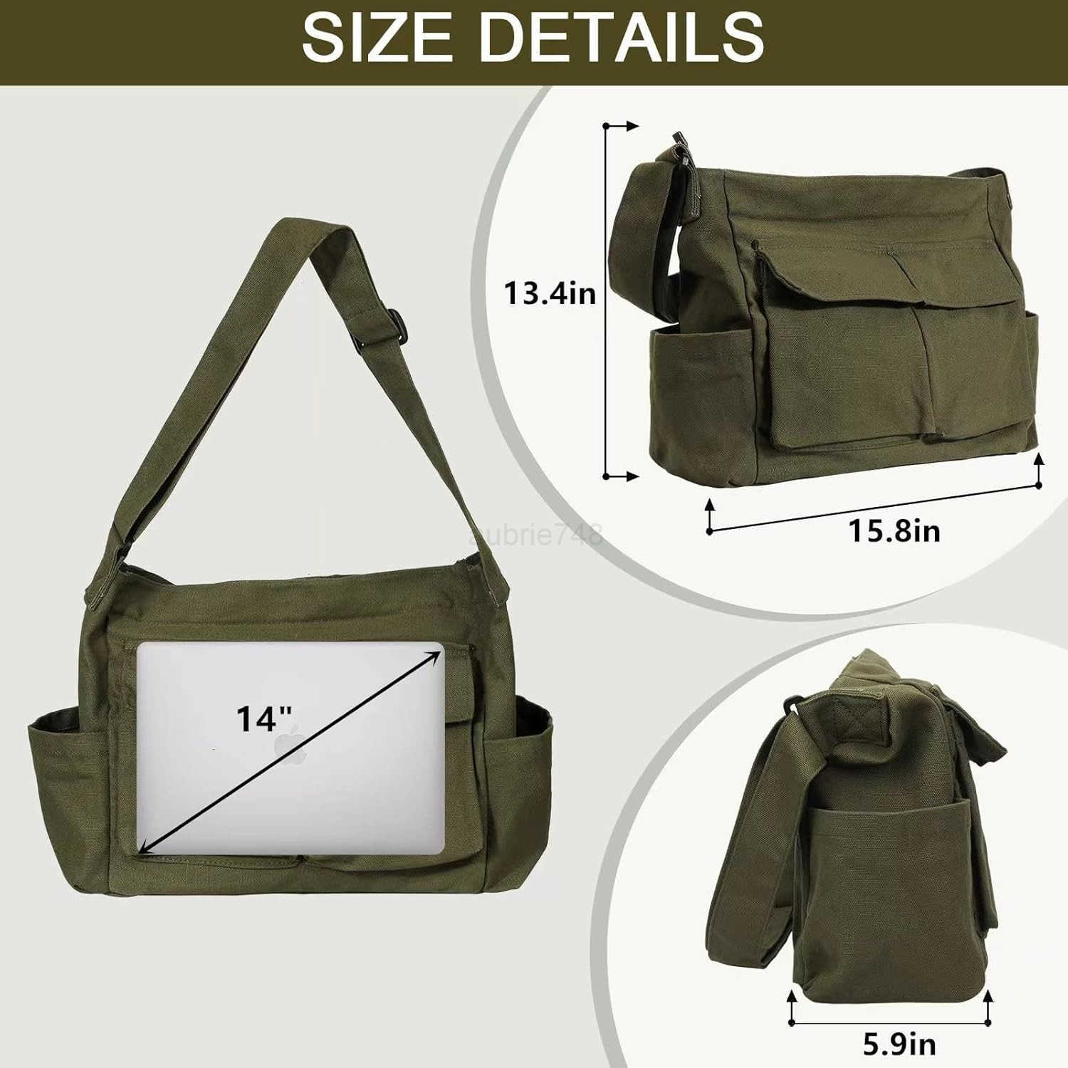 Canvas Messenger Bag Large Hobo Crossbody Bags with Multiple PocketsSchool Vintage Shoulder Laptop Bag for Women and MenZ250920