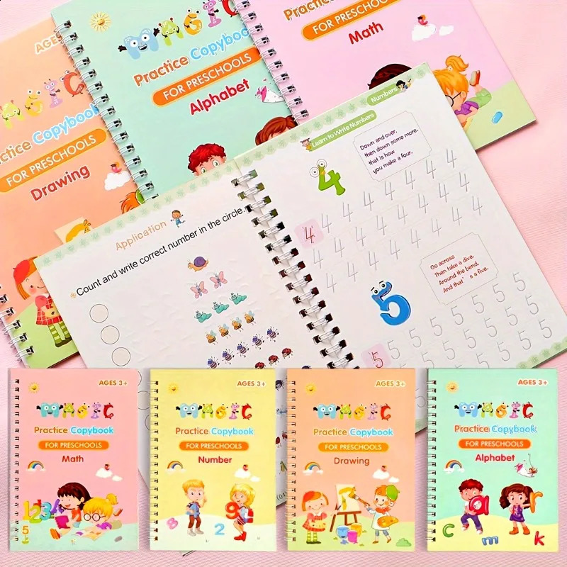 3D Groove Writing Pad Childrens Magic Practice Copybooks Set with Pen Reusable Kids Workbooks for Handwriting 4Pack 250919