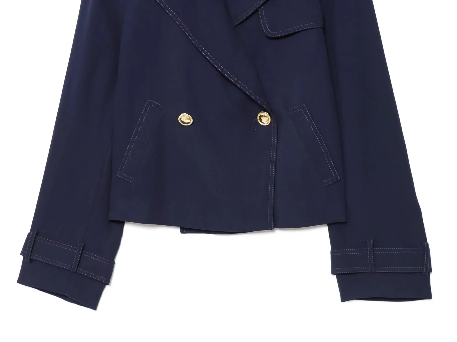 TRAF solid color simple autumn item womens commuting versatile double breasted long sleeved short jacket 250923