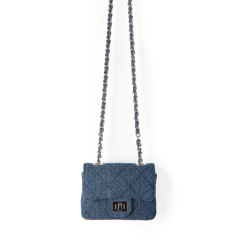 2025 New Style Niche Design Mini Crossbody Small Square Fashionable And Versatile Plaid Denim Chain Bag