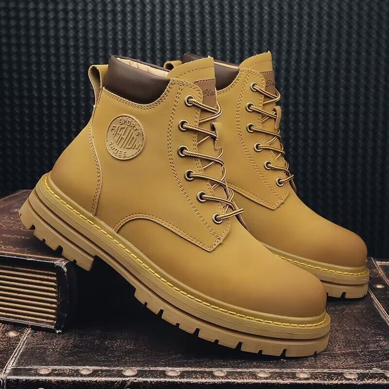 Free Shipping 2025 New Men's Martin Boots High Top Work Boots British Style Chunky Sole Leather Boots Versatile Fashion Combat Boots
