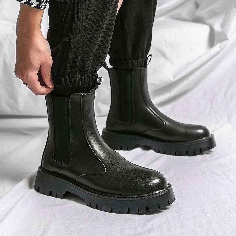 Black PU Thick Soled Durable One Foot Business High-quality Outdoor Training Size 38-44 Men Boots