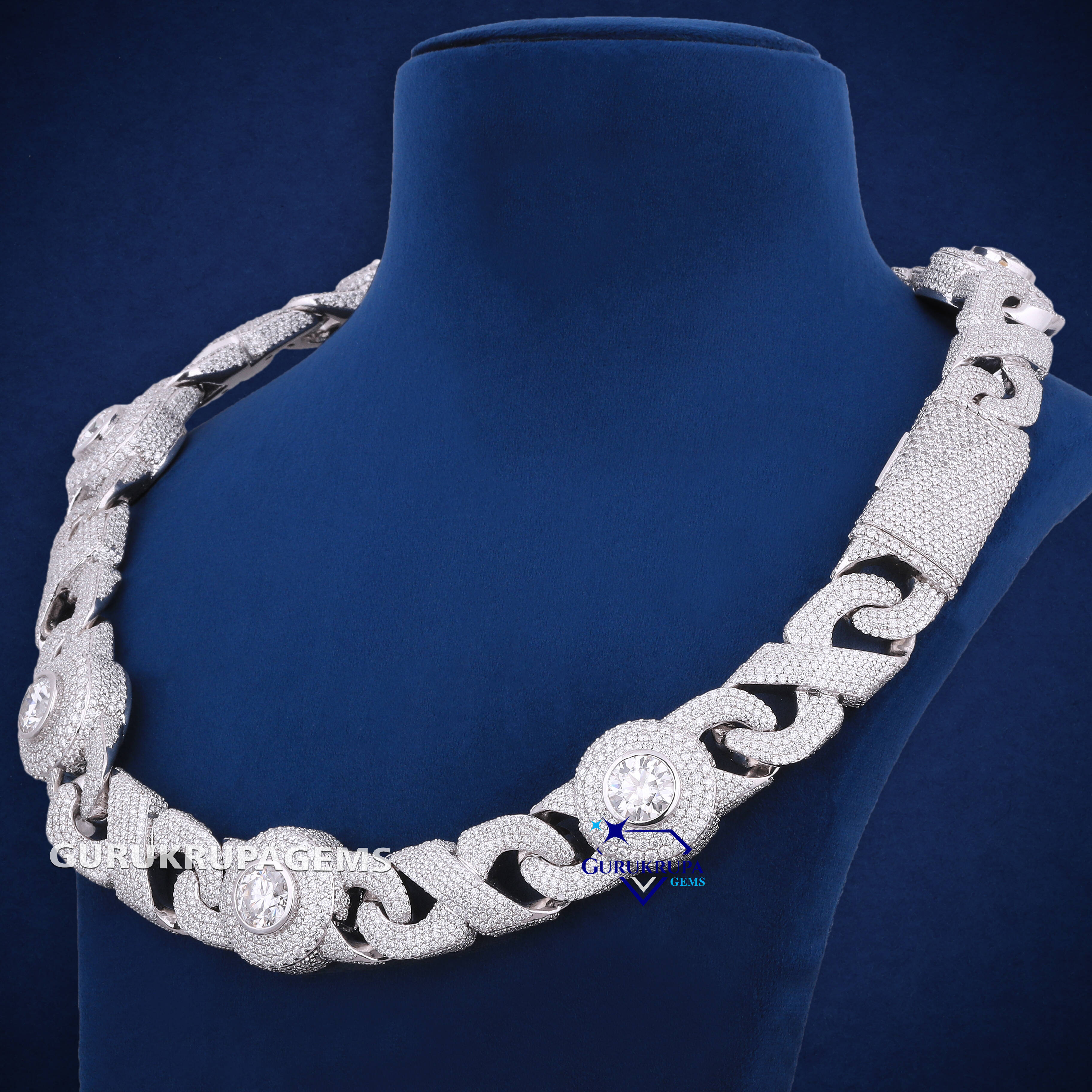 20mm Hip Hop Jewelry Iced Out Cuban Chain Big Moissanite Diamond Eye Shape 925 Sterling Silver Cuban Infinity Links Necklace