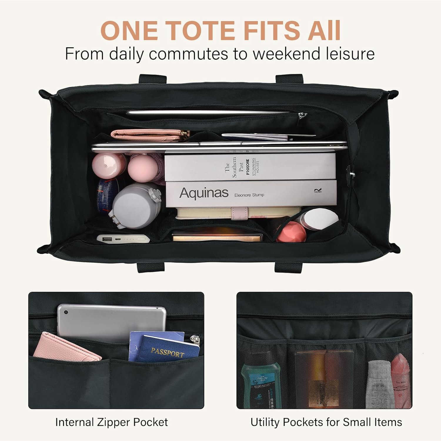 Becokan Large Tote Bag for Women Waterproof with 12 Pockets Top Zipper Closure Utility Teacher Nurse Bags for Work SchoolZ250920