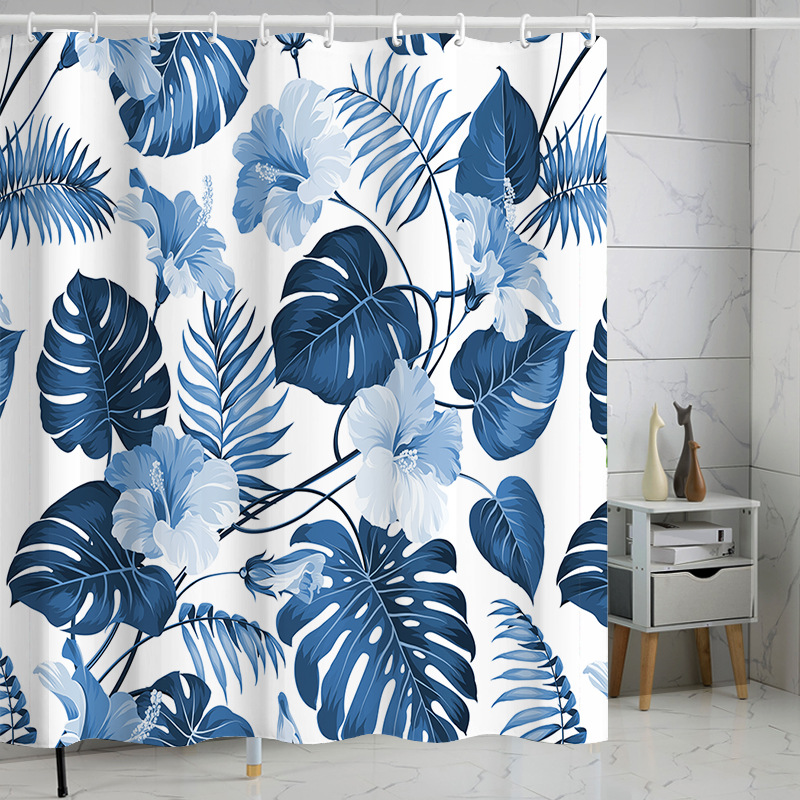 YL-37228 Waterproof Shower Curtain 3D Printed Tropical Jungle Plant Leaves and Flowers Season Polyester Shower Curtain with Hook