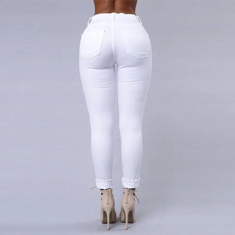 Sexy High Waist Ripped Womens Skinny Jeans Black White Hole Hip Package Bodycon Stretch Denim Pants Female Trendy Streetwear 250920 - view 3