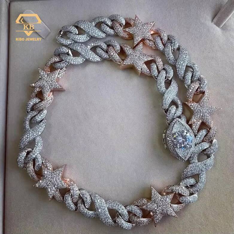 Hiphop Two Tone S925 Sterling Silver Infinity Star Evil Eyes Charms VVS D Color Moissanite Diamond Cuban Link Chain