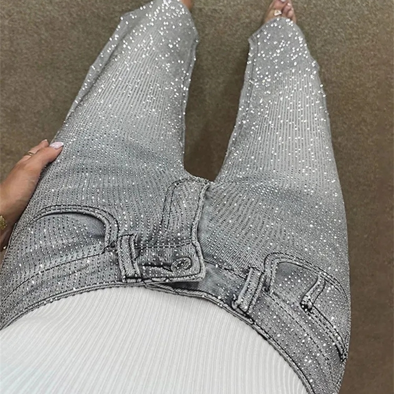 Y2k Women Shiny Rhinestone Denim Pants Wide Leg Straight Full Diamond Jeans for Female Dragging High Street Outwear Trousers 250920