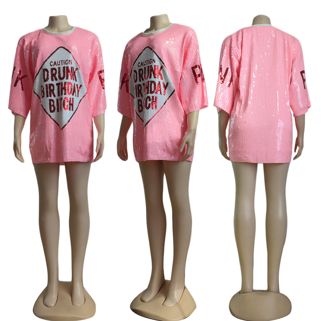 Streetwear Hip Hop Women's T-Shirt Loose Short Sleeved Round Neck Night Club Letter Sequined Top