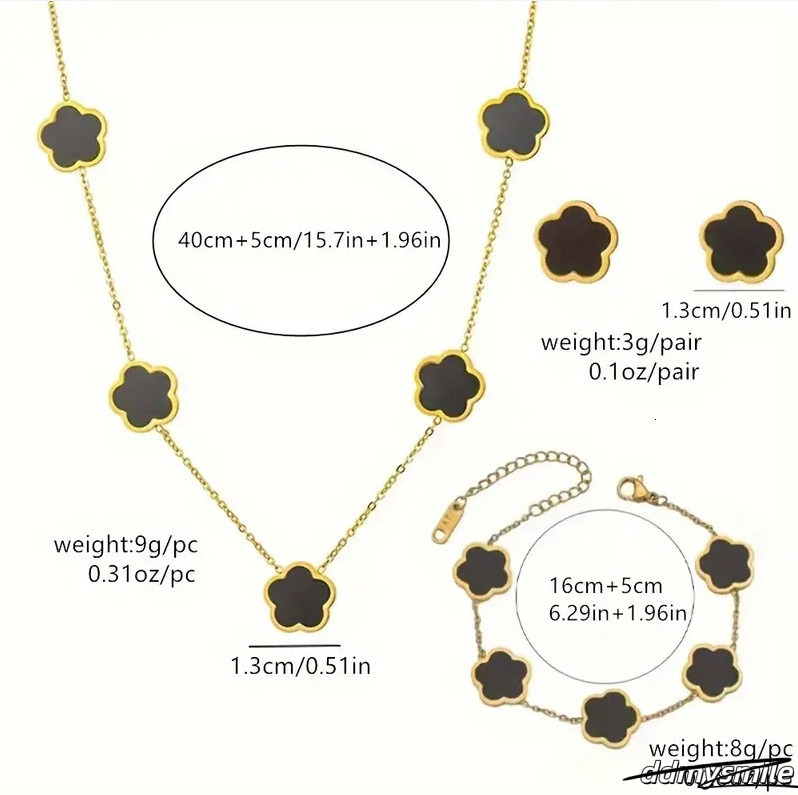 Chic Floral Accents - Complete Matching Bracelet/Necklace With Delicate Five Petal Design ddmysmile