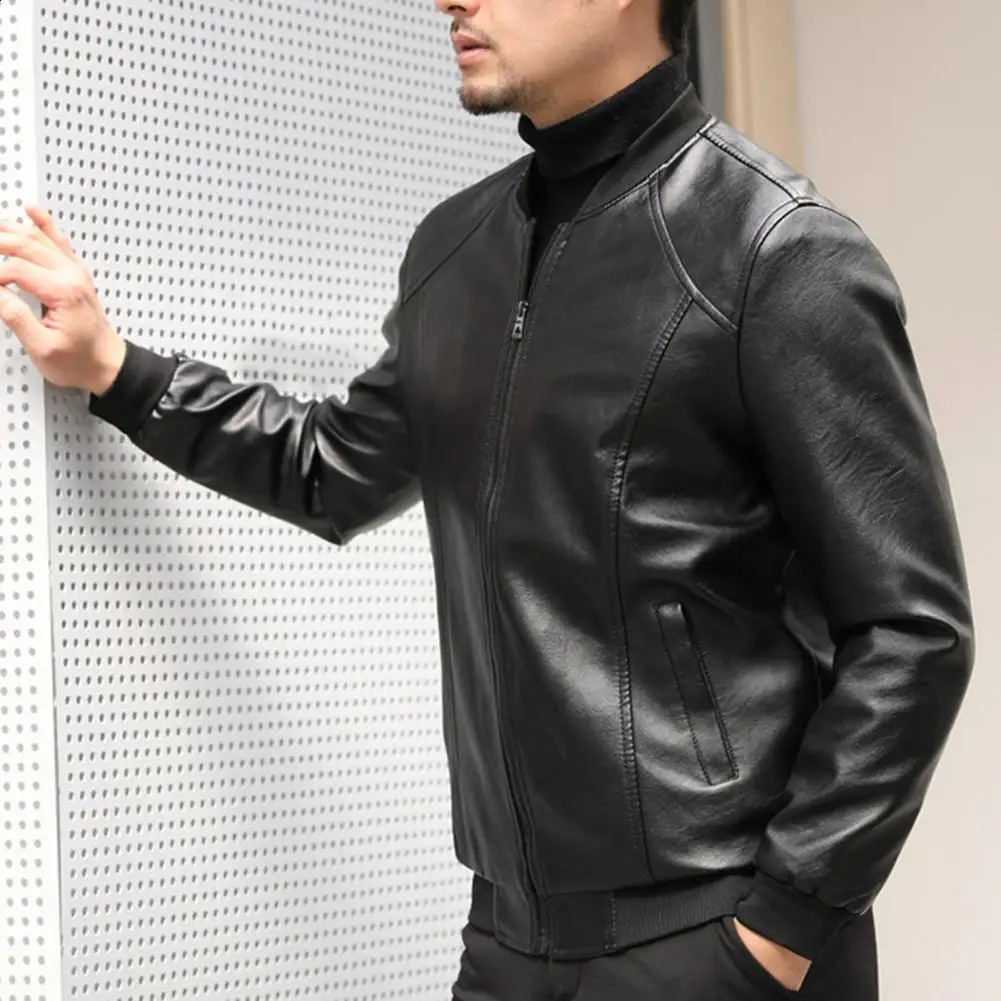 Men Jacket Thickened Warm Pu Leather Bomber Jacket Men Thermal Jacket Mens Standup Collar Business Casual Jackets Father Coat 250920
