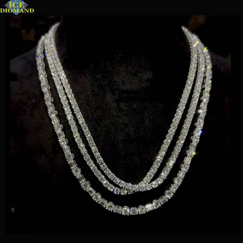 FaMoissaniteory New Arrival Price 3mm 4mm 5mm 6mm Moissanite Tennis Necklace 925 Silver VVS Cold Hip Hop Glitter Moissanite Chain