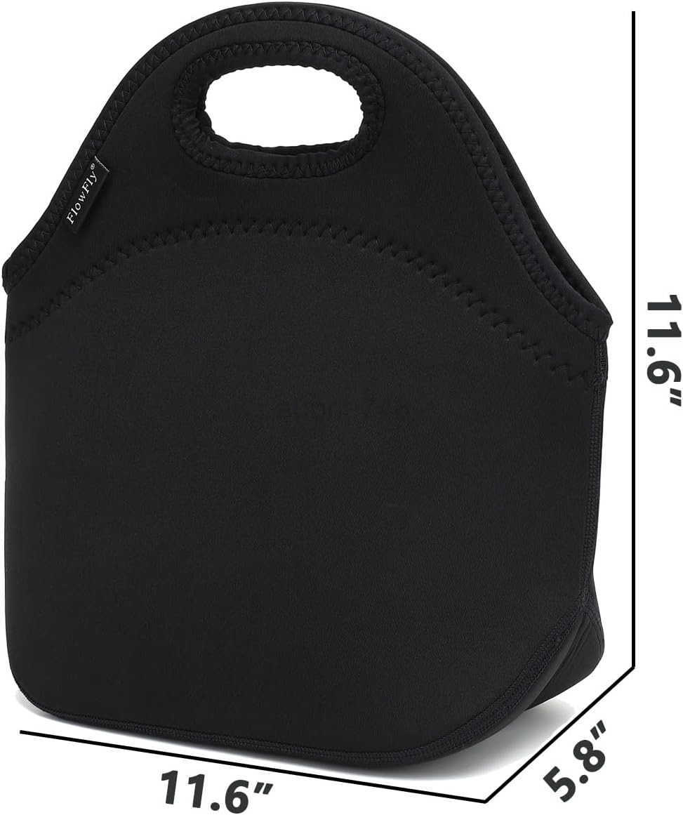 FlowFly Neoprene Lunch box Insulated Soft Bag Mini Cooler Thermal Meal Tote Kit for boys girlsMenWomenSchoolWork OfficeBlackZ250920
