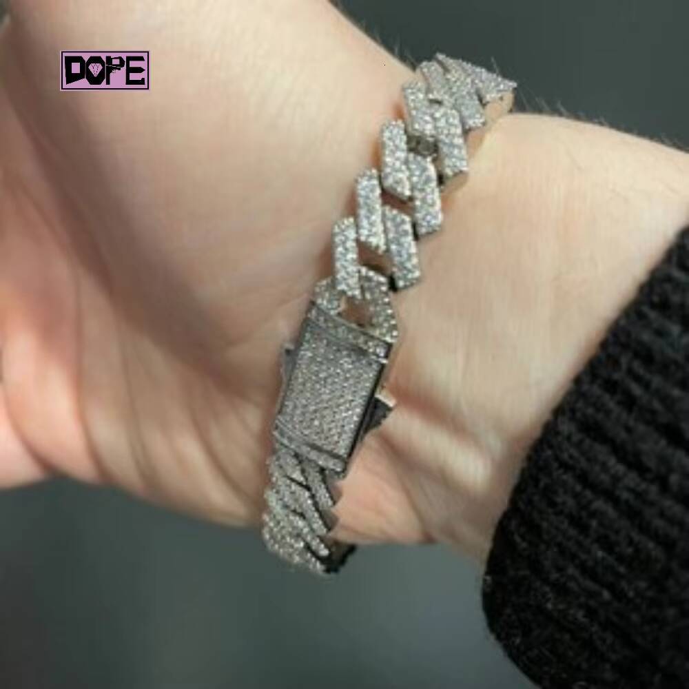 10mm Customized Trend Iced Out Moissanite Bracelet Men 925 Sterling Silver Hiphop Moissanite Cuban Bracelet
