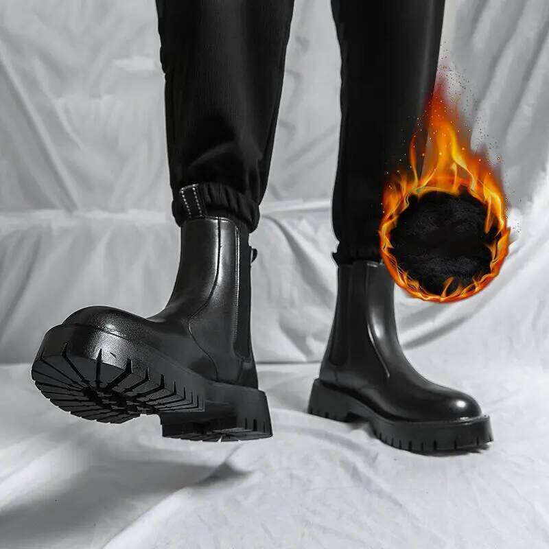 Black PU Thick Soled Durable One Foot Business High-quality Outdoor Training Size 38-44 Men Boots