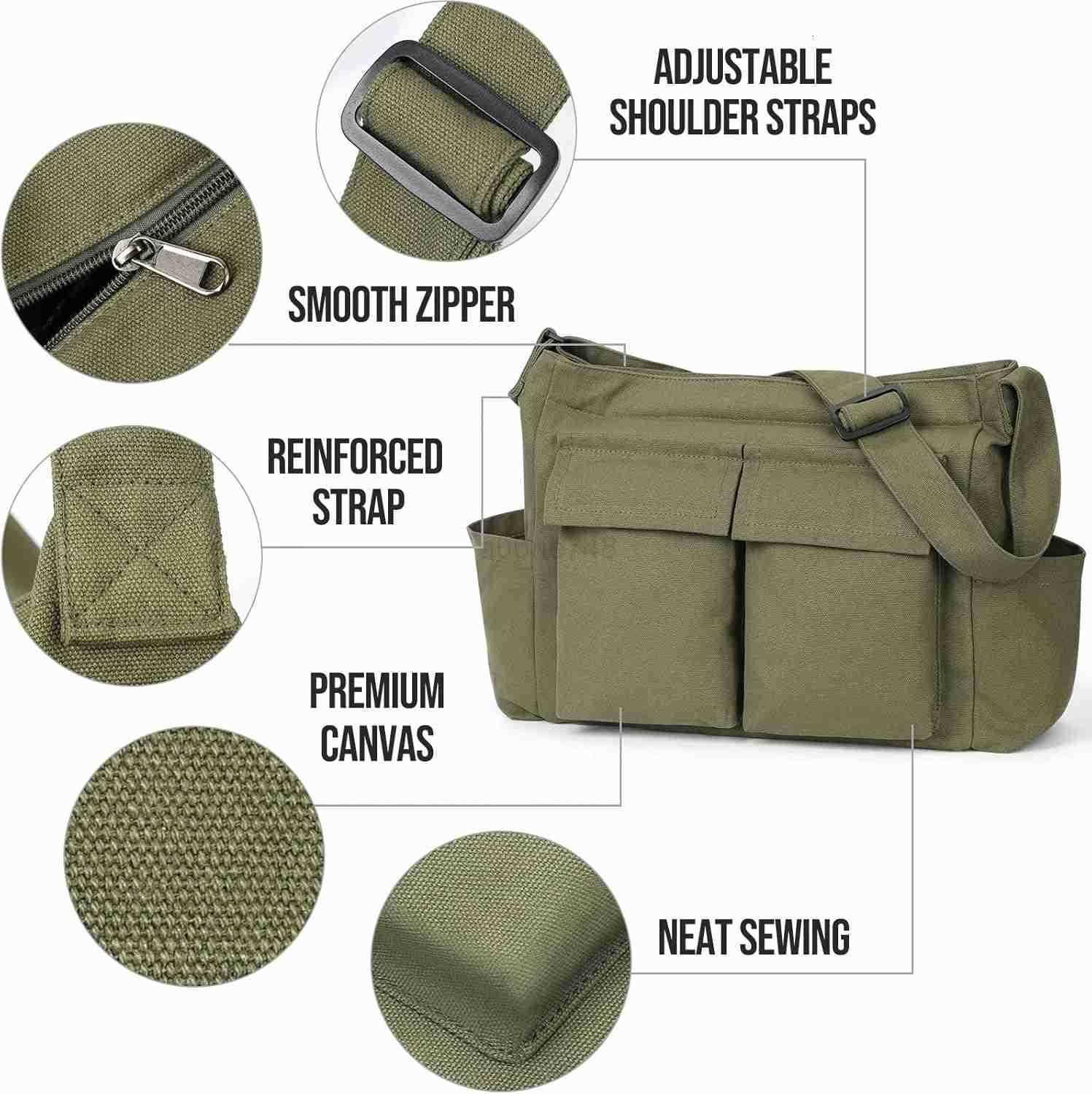 Canvas Messenger Bag Hobo Shoulder Bag Crossbody Bag with Multiple Pockets Large Tote Bag Handbag for Women MenZ250920