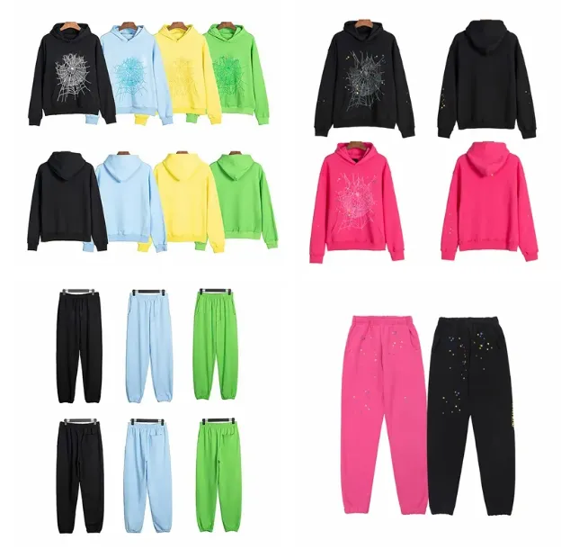 25ss hoodie Mens Web Hoodie for men Sweatshirts Hoody Women polo grid five pink Hoodies Hip Hop Tracksuit Print Pullover net pants suit spider Trousers suit