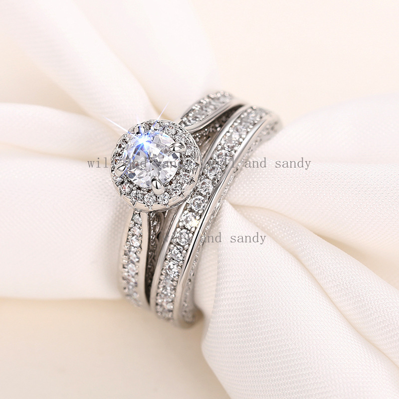 Vintage Bridal Set Ring for Women Sterling Silver Engagement Wedding Ring Cubic Zirconia Diamond Rings Promise Band CZ Fashion Jewelry Valentine Birht