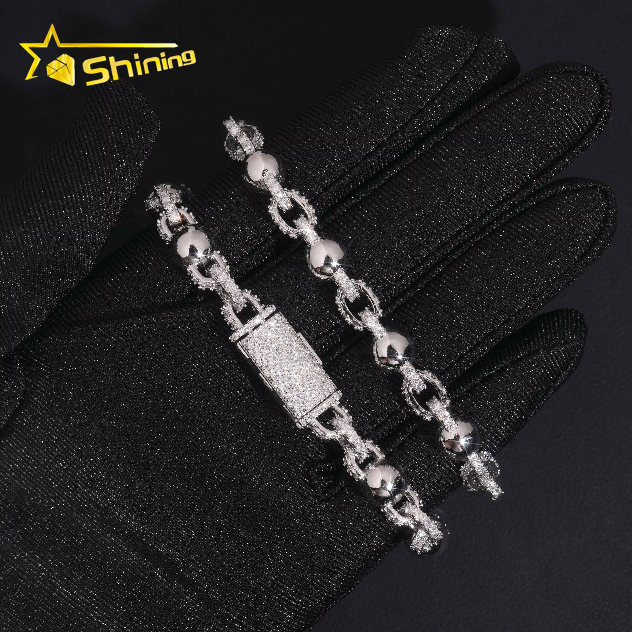 GRA Certificate 925 Sterling Silver Pass Diamond Tester Moissanite Bead 8mm Hip Hop Bracelet