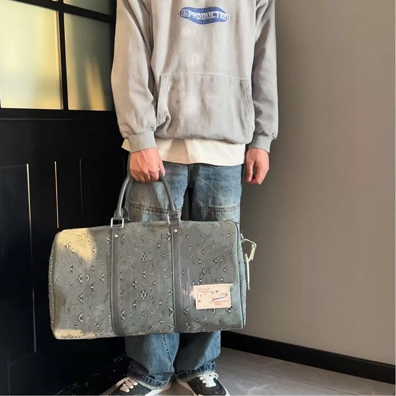 Light luxury denim embossed fashionable print European and American style crossbody bag handbag single shoulder unisex designer bag