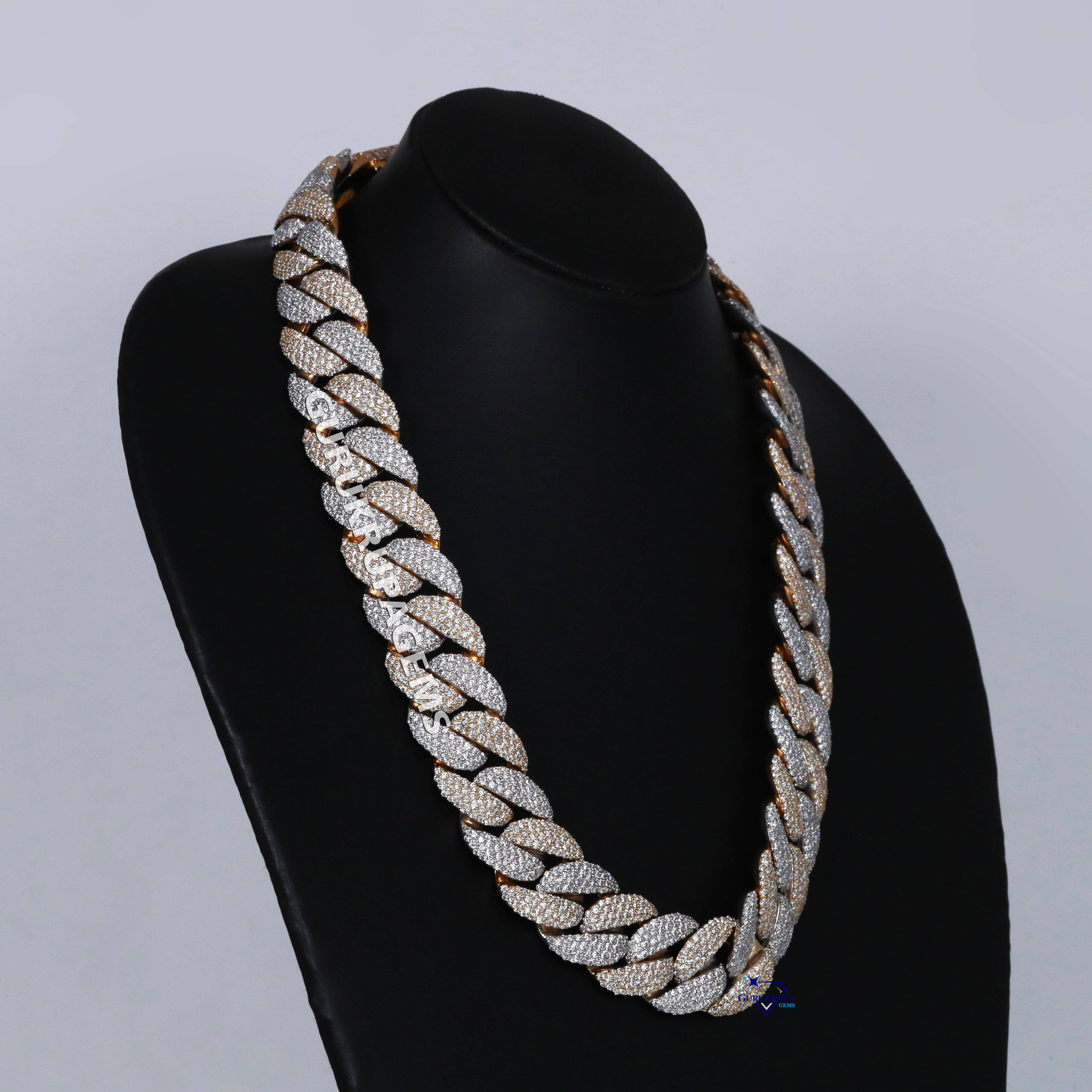 Exclusive 14 Kt Yellow and White Gold Hip Hop Cuban Party Wear Chain Enhance With Lab Grown Round Brilliant Cut Vvs Diamond