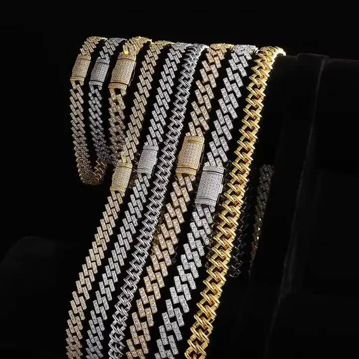 Dope Jewelry Hiphop Necklace 925 Sterling Silver Cuban Necklace Iced Out 8mm10mm12mm VVS Moissanite Cuban Chain